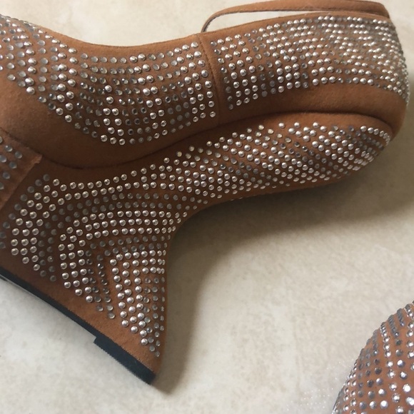 RHINESTONE ,Crystals,gravity ,heels ,heelles vegan suede platform ankles straps - Picture 5 of 8